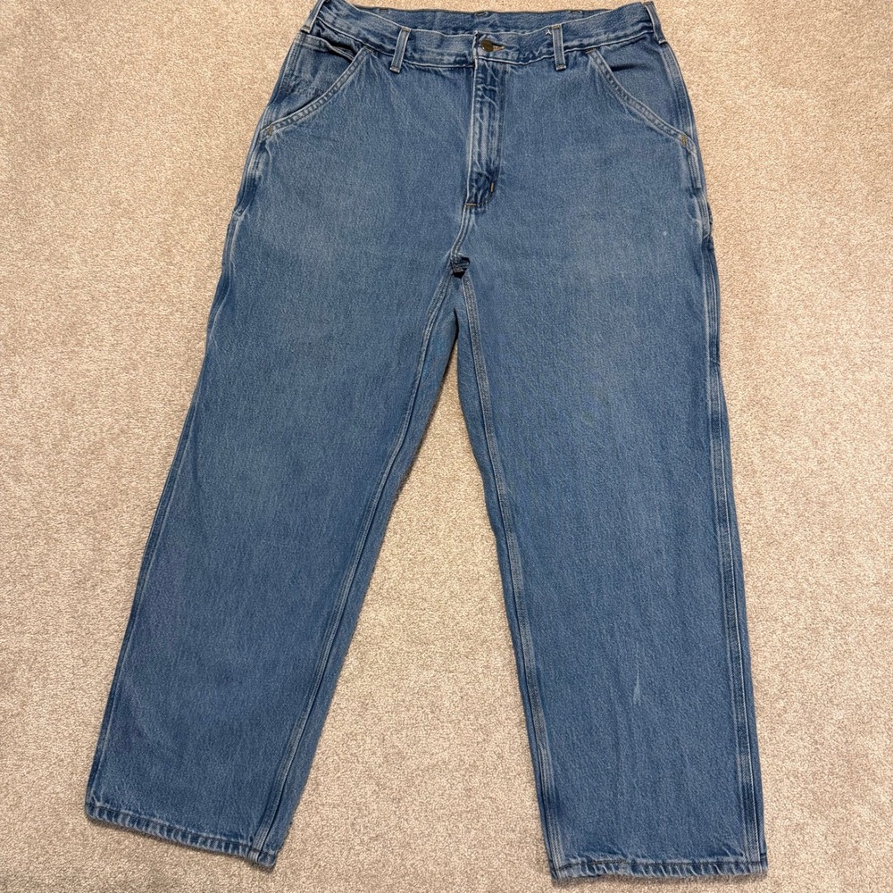 Carhartt Carpenter Jeans Mens 34x29 Blue B137DST Loose‎ Fit Union Made in USA